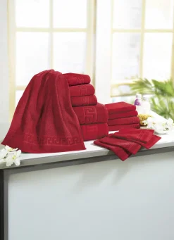 Frottierserie mit Mäander-Jacquard-Struktur