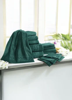 Frottierserie mit Mäander-Jacquard-Struktur