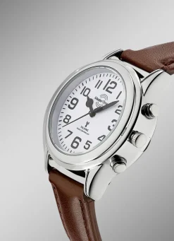 Funk-Damenuhr mit Lederband und sprechender Zeitansage