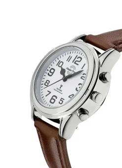 Funk-Damenuhr mit Lederband und sprechender Zeitansage