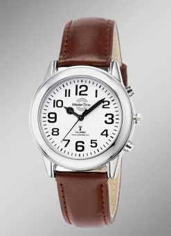 Funk-Herrenuhr mit Lederband und sprechender Zeitansage