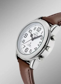 Funk-Herrenuhr mit Lederband und sprechender Zeitansage