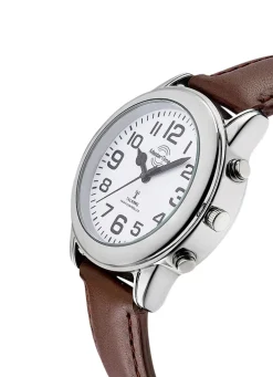 Funk-Herrenuhr mit Lederband und sprechender Zeitansage