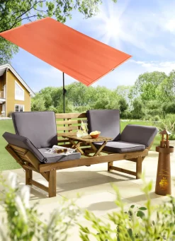 Funktionsbank aus Akazienholz inkl. Kissen