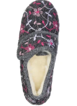 Gefütterte Damen-Hausschuhe, mit Klettverschluss