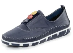 Gemini Slipper mit dezenter Knitter-Struktur und bunten Leder-Blüten