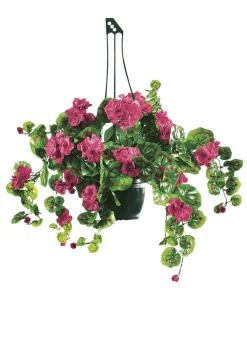 Geranien-Hängeampel mit täuschend echt wirkenden Geranien