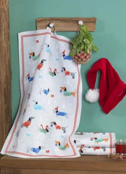 Geschirrtücher mit Weihnachtsdackel-Motiv, 3er-Set