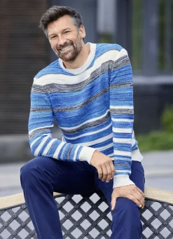 Gestreifter Rundhalspullover mit Strukturdessin