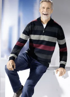 Gestreifter Troyer mit Stehkragen in 2 Farben