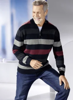 Gestreifter Troyer mit Stehkragen in 2 Farben