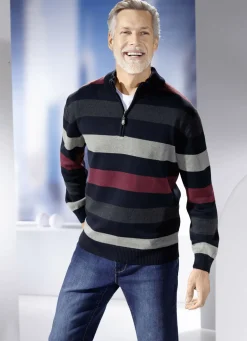 Gestreifter Troyer mit Stehkragen in 2 Farben