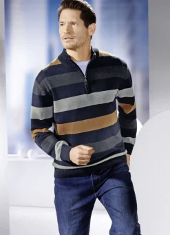 Gestreifter Troyer mit Stehkragen in 2 Farben