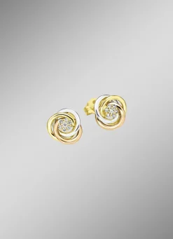 Glänzende Ohrstecker in Tricolor mit 14 Brillanten