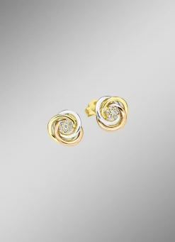 Glänzende Ohrstecker in Tricolor mit 14 Brillanten