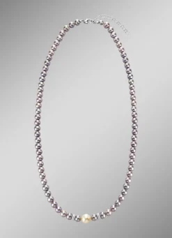 Halskette mit grauen und weißen Süßwasser-Zuchtperlen