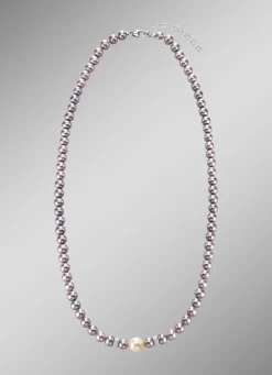 Halskette mit grauen und weißen Süßwasser-Zuchtperlen