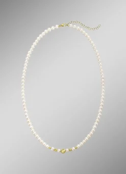 Halskette mit Süßwasser-Zuchtperlen und Goldkügelchen