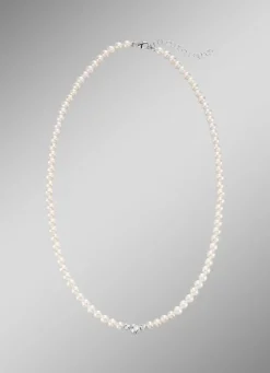 Halskette mit Süßwasser-Zuchtperlen und diamantierten Kugeln