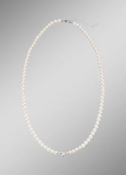 Halskette mit Süßwasser-Zuchtperlen und diamantierten Kugeln