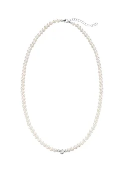 Halskette mit Süßwasser-Zuchtperlen und diamantierten Kugeln