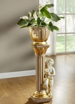 Handbemalte Säule mit Übertopf