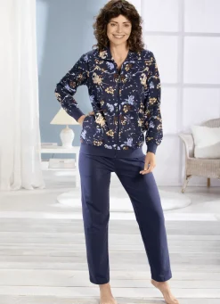 Hausanzug mit Blumen-Blätter-Druck