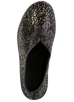 Hausschuh aus bedrucktem Samt in Leo-Muster