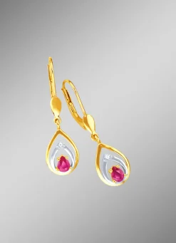 Hübsche Ohrringe mit Brillanten und echten Rubinen