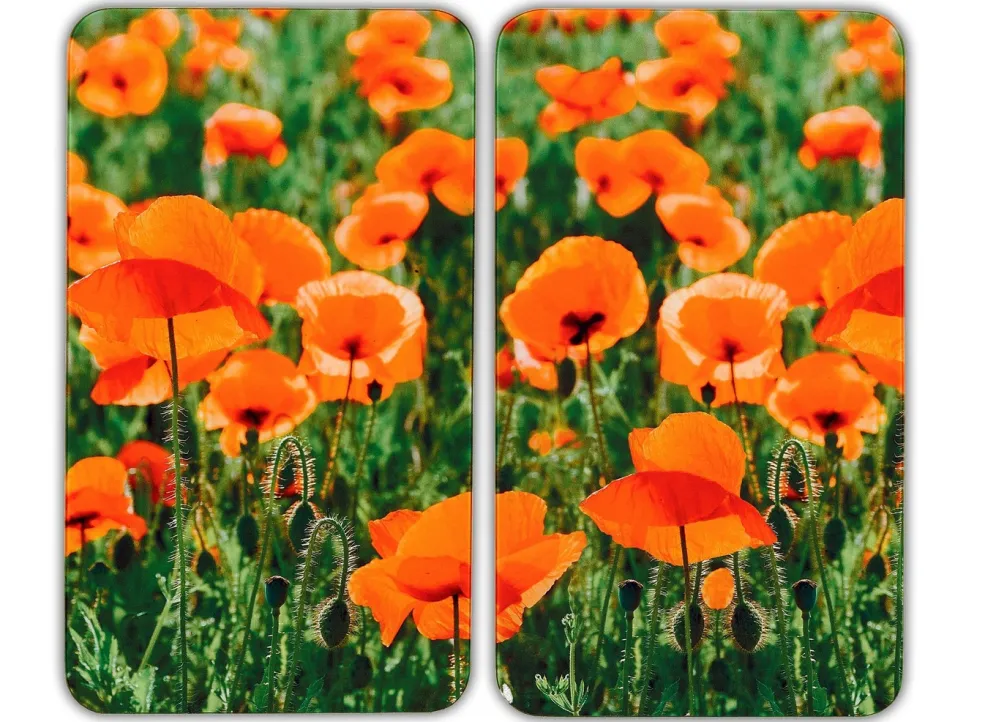 Herdabdeckplatten mit Mohnfeld-Motiv, 2er-Set