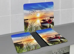 Herdabdeckplatten oder Wandblende aus Glas, Motiv Idylle am See