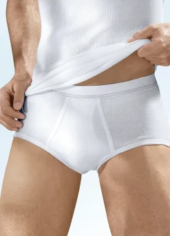 Hermko Fünferpack Slips aus Doppelripp mit Eingriff, weiß