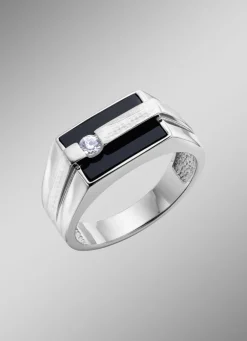 Herrenring aus Silber mit Echt Onyx und synthetischen Zirkonia