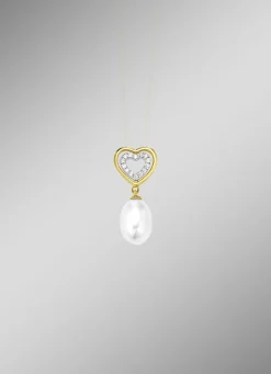 Herz-Anhänger mit Süßwasser-Zuchtperle und synth. Zirkonia