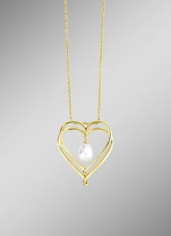 Herz-Anhänger mit Süßwasser-Zuchtperle und Ankerkette