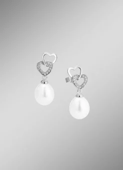 Herzliche Eleganz – Ohrstecker aus Silber mit Perlen und Zirkonia