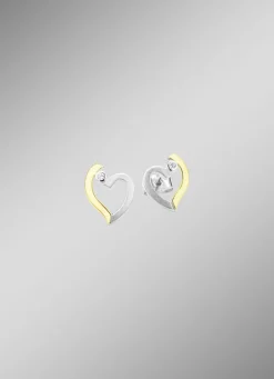 Herz-Ohrstecker in Bicolor mit synth. Zirkonia