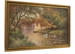 Hochwertiges Leinwand Bild mit verziertem Antik-Goldrahmen