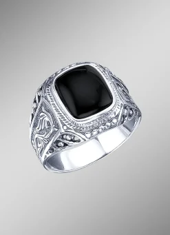 In massiver Ausführung: stilvoller Herrenring mit echt Onyx