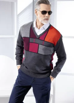 Interessanter V-Pullover mit Grafikmuster