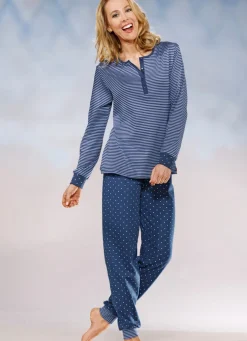 Interlock Schlafanzug, Knopfleiste und Bündchen