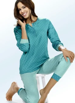 Interlock Schlafanzug, Langarm mit Knopfleiste und Bündchen