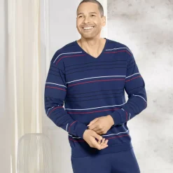 Interlock-Schlafanzug mit V-Ausschnitt und Bündchenabschlüssen