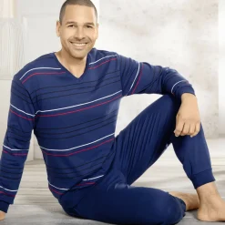 Interlock-Schlafanzug mit V-Ausschnitt und Bündchenabschlüssen