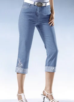 7/8-Jeans mit floraler Stickerei