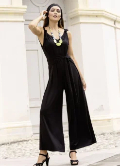 Jumpsuit mit angenähtem Hüftbindegürtel in 3 Farben