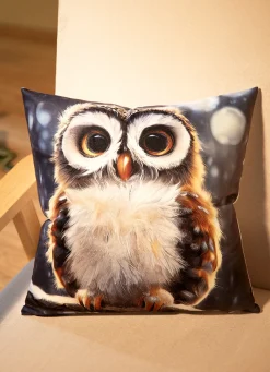 Kissenbezug in Samtoptik mit Eulen-Motiv