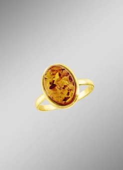 Klassischer Damenring mit echt Bernstein