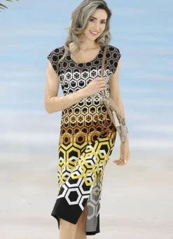 Klaus Modelle Kleid mit farbbrillantem Druckdessin und überschnittenen Ärmeln