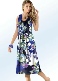 Klaus Modelle Kleid mit farbbrillantem Druckdessin und Raffungen